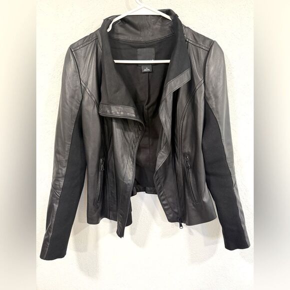 Trouve Black Drape Front Leather Moto Jacket XS EUC Lightweight - Picture 1 of 5